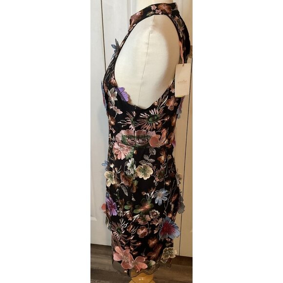 Entro Black 3D Flowers Floral Statement Dress Size Large New - Picture 4 of 6